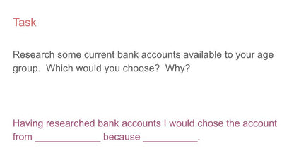 Opening A Bank Account Lesson or Tutor Time