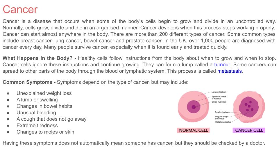 Serious Health Conditions PSHE Lesson / Tutor Time