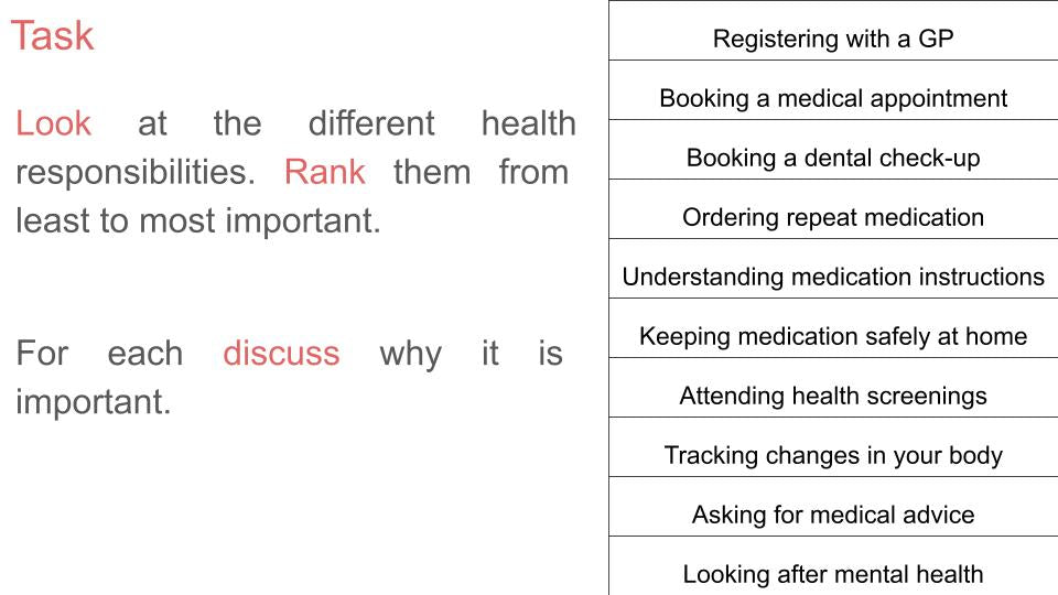 Taking Responsibility For Our Health & Screening PSHE Lesson / Tutor Time