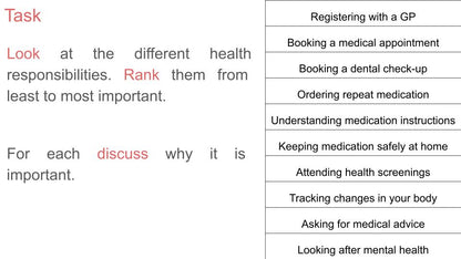 Taking Responsibility For Our Health & Screening PSHE Lesson / Tutor Time