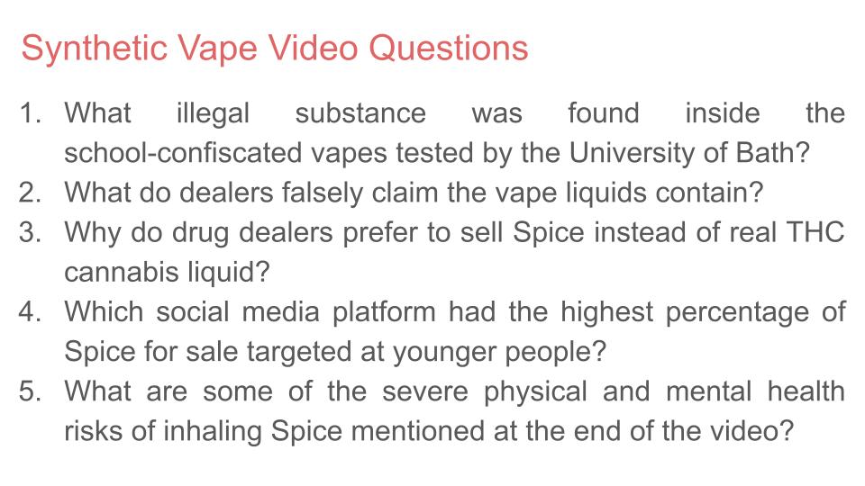 Vapes - Illegal, Synthetic and Cannabis PSHE Lesson / Tutor Time