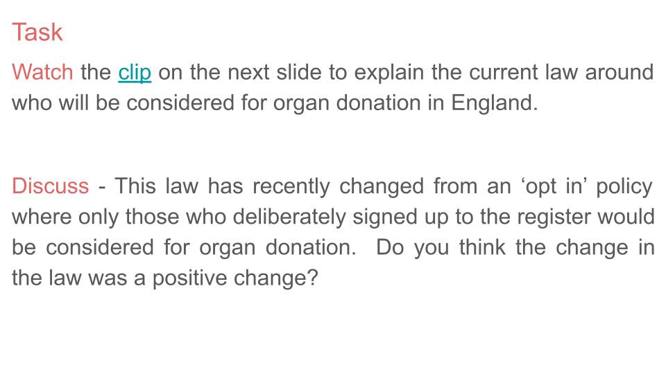 Blood, Organ & Stem Cell Donation PSHE Lesson / Tutor Time