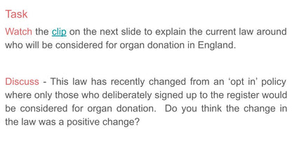 Blood, Organ & Stem Cell Donation PSHE Lesson / Tutor Time
