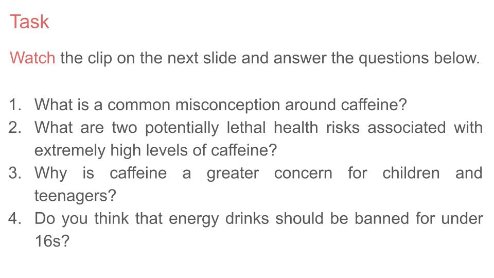 Caffeine & Energy Drinks PSHE Lesson / Tutor Time