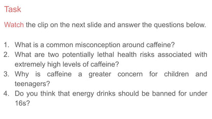 Caffeine & Energy Drinks PSHE Lesson / Tutor Time
