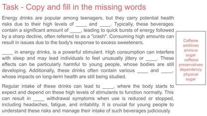 Caffeine & Energy Drinks PSHE Lesson / Tutor Time