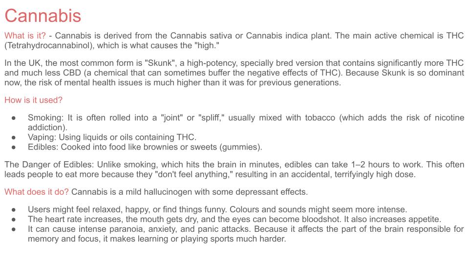 Common Illegal Drugs and Concerns PSHE Lesson / Tutor Time