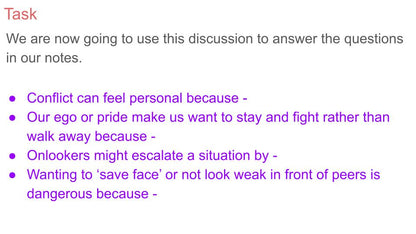Dealing With Conflict & Violence PSHE Lesson / Tutor Time