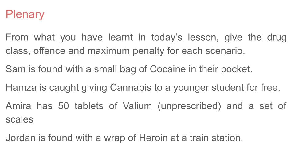 Drugs and The Law PSHE Lesson / Tutor Time