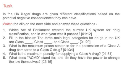 Drugs and The Law PSHE Lesson / Tutor Time