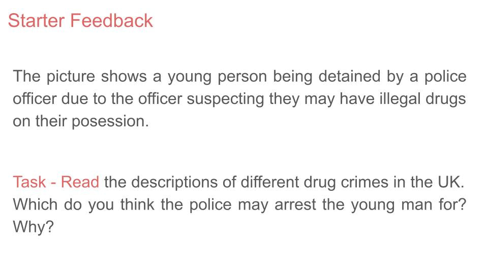 Drugs and The Law PSHE Lesson / Tutor Time