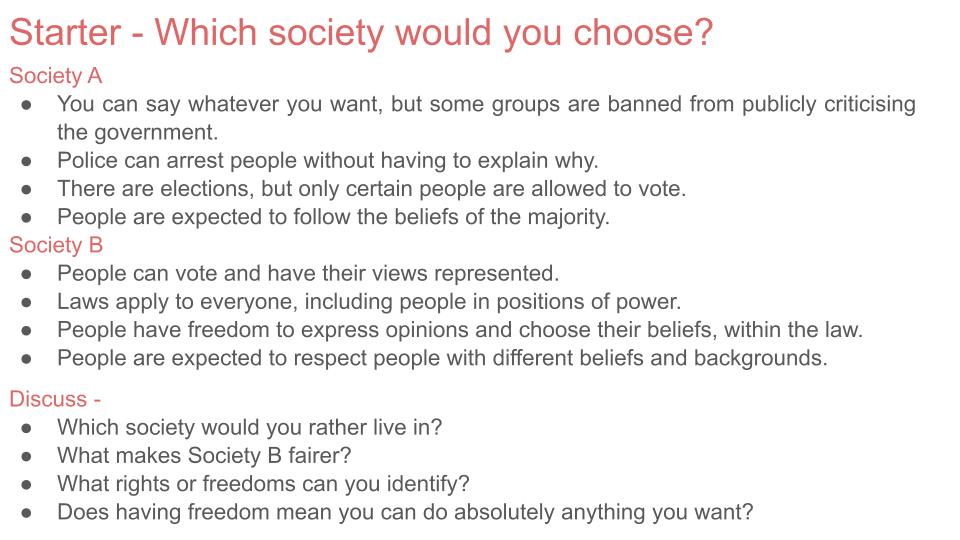 Fundamental British Values Citizenship / PSHE Lesson / Tutor Time