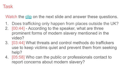 Human Trafficking & Modern Slavery PSHE Lesson