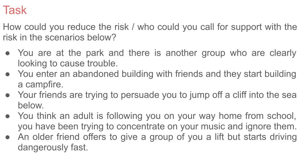 Identifying & Managing Risk PSHE Lesson & Tutor Time