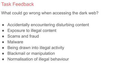 Illegal online behaviours including The Dark Web PSHE Lesson / Tutor Time