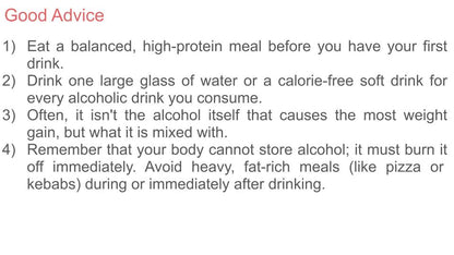 Impact of Alcohol on Weight PSHE Lesson / Tutor Time