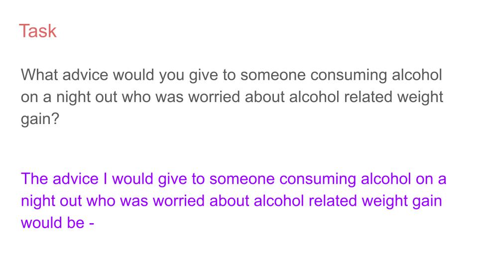 Impact of Alcohol on Weight PSHE Lesson / Tutor Time