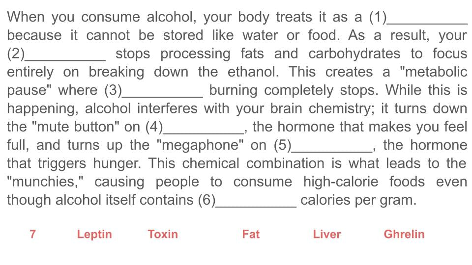 Impact of Alcohol on Weight PSHE Lesson / Tutor Time