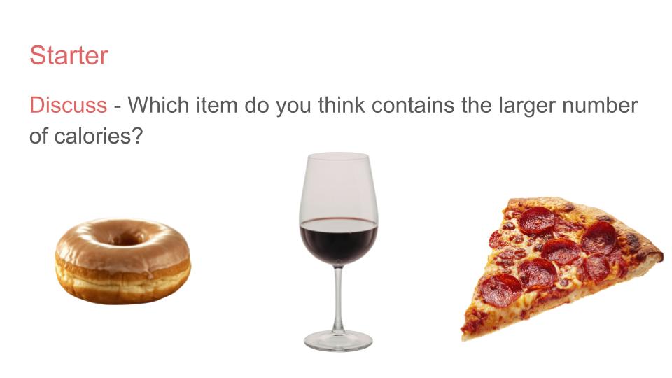 Impact of Alcohol on Weight PSHE Lesson / Tutor Time
