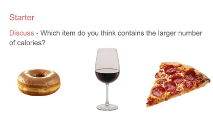 Impact of Alcohol on Weight PSHE Lesson / Tutor Time