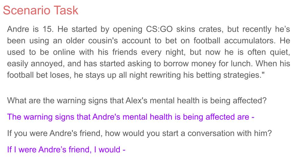 Gambling and Mental Health PSHE Lesson / Tutor Time