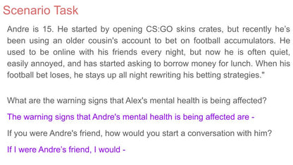 Gambling and Mental Health PSHE Lesson / Tutor Time