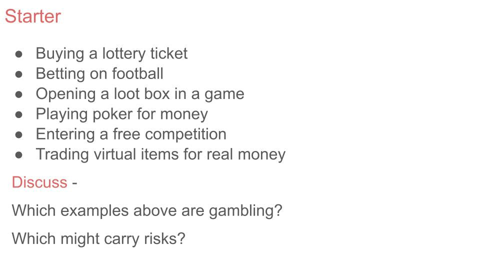 Gambling and Mental Health PSHE Lesson / Tutor Time
