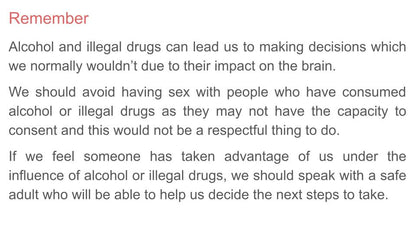 Impact of drugs and alcohol on sexual decisions PSHE Lesson / Tutor Time