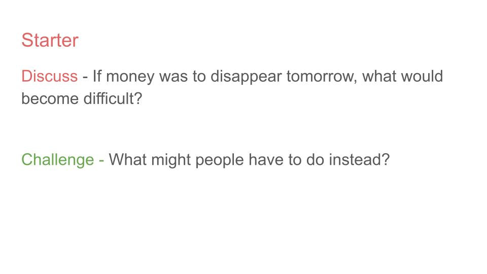Introduction to Money PSHE or Citizenship Lesson / Tutor Time