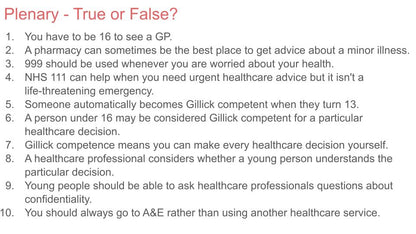 Local Healthcare Systems and Gillick Competence PSHE Lesson / Tutor Time