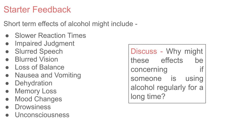 Alcohol - Concerns from long term use PSHE Lesson / Tutor Time