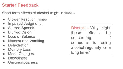 Alcohol - Concerns from long term use PSHE Lesson / Tutor Time