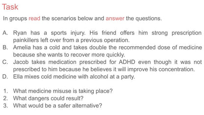 Misuse of Prescribed and Over The Counter Medicine PSHE Lesson / Tutor Time