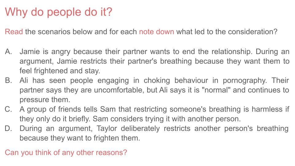 Non Fatal Strangulation and Suffocation PSHE Lesson