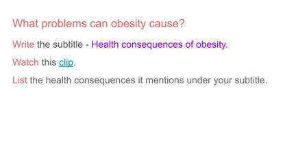 Risks of Unhealthy Eating and Obesity PSHE Lesson / Tutor Time