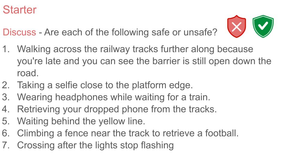 Rail Safety PSHE Lesson / Tutor Time