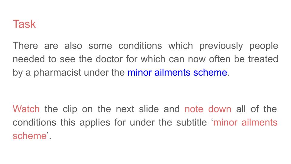 Self Care For Minor Ailments & Using The Pharmacy Lesson