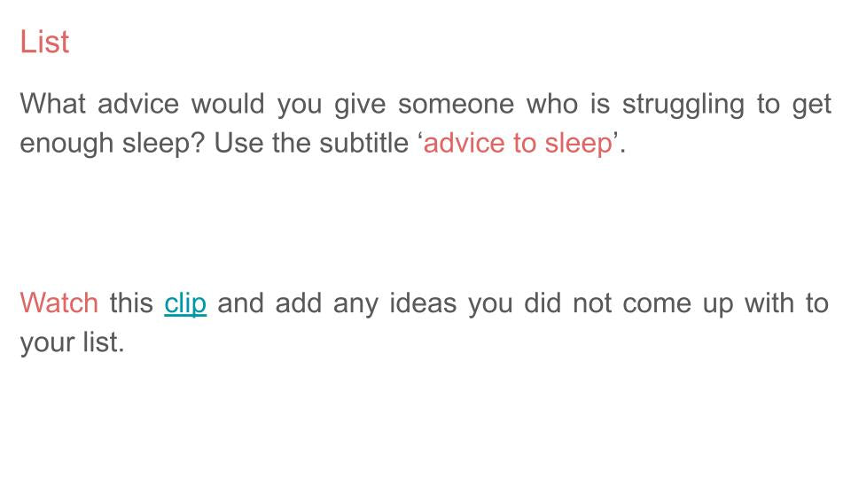 The Importance of Sleep PSHE Lesson / Tutor Time
