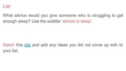 The Importance of Sleep PSHE Lesson / Tutor Time