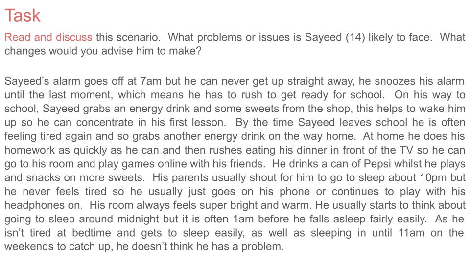 The Importance of Sleep PSHE Lesson / Tutor Time
