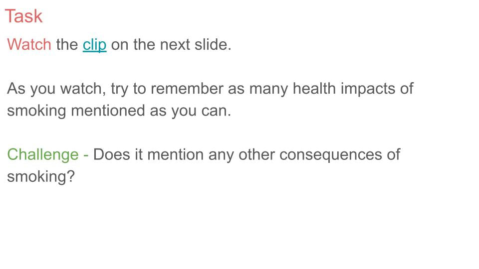 Smoking and methods to quit PSHE Lesson / Tutor Time