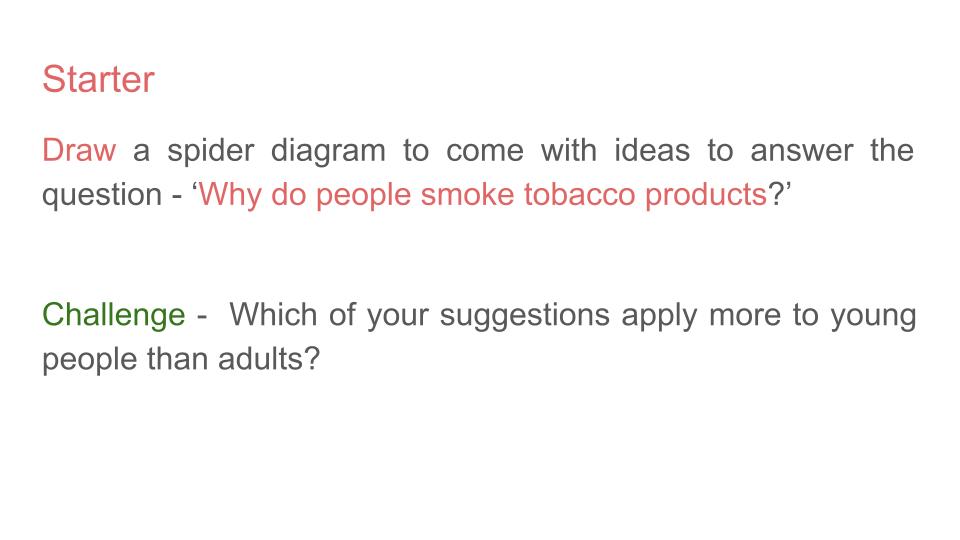 Smoking and methods to quit PSHE Lesson / Tutor Time