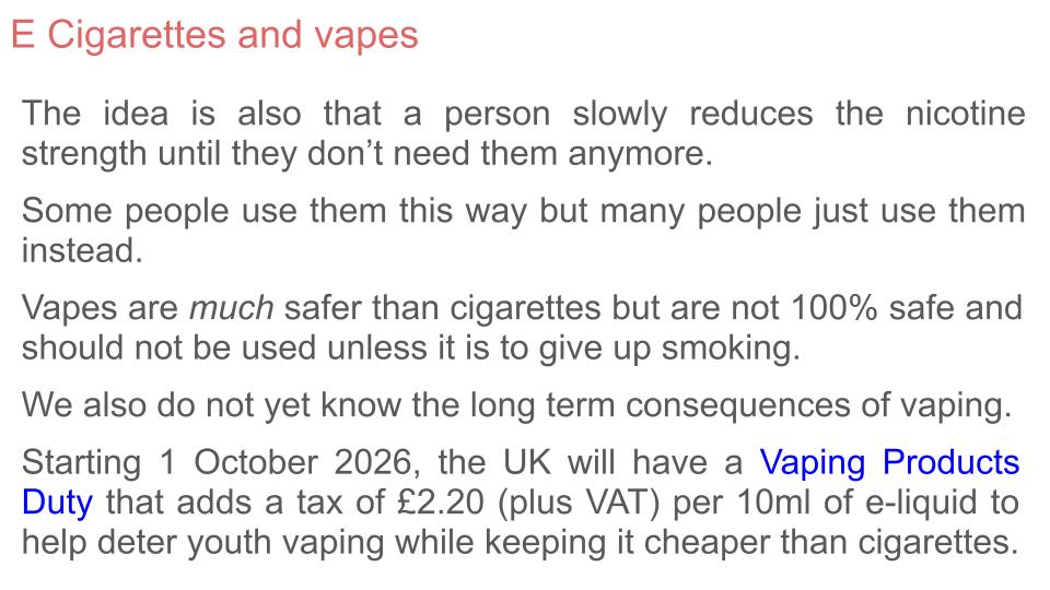 Smoking and methods to quit PSHE Lesson / Tutor Time