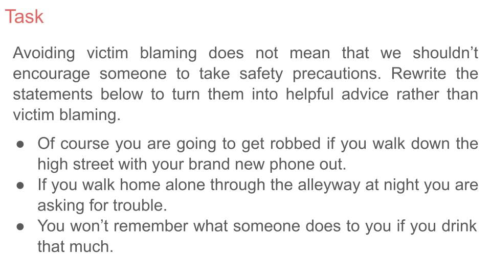 Victim Blaming PSHE Lesson / Tutor Time