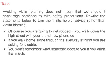 Victim Blaming PSHE Lesson / Tutor Time