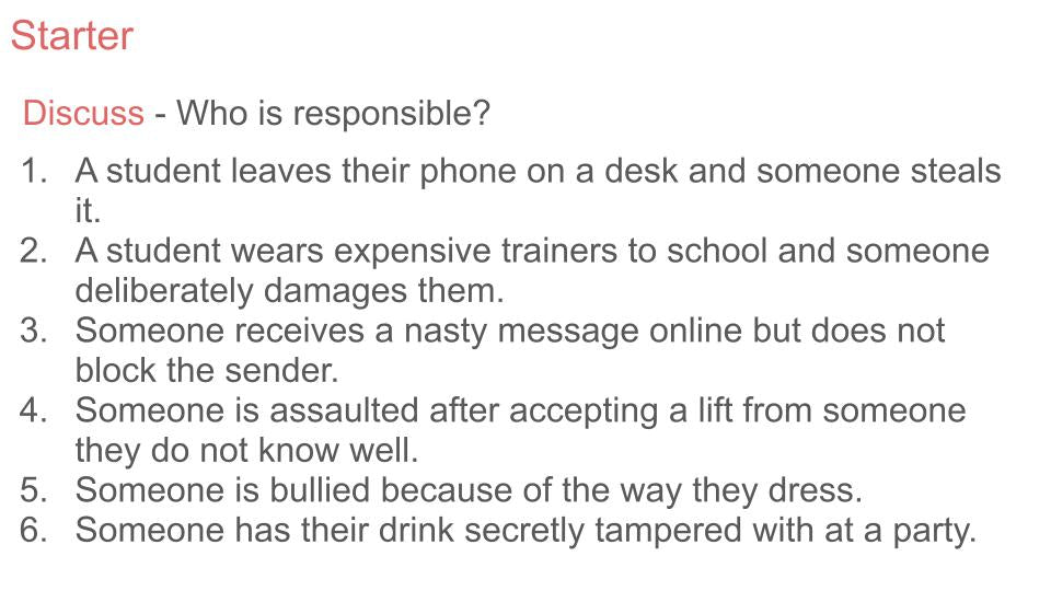 Victim Blaming PSHE Lesson / Tutor Time