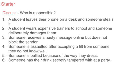 Victim Blaming PSHE Lesson / Tutor Time