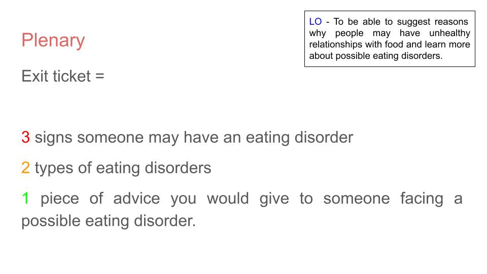 Eating Disorders PSHE Lesson