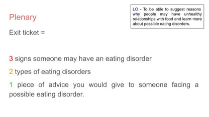 Eating Disorders PSHE Lesson