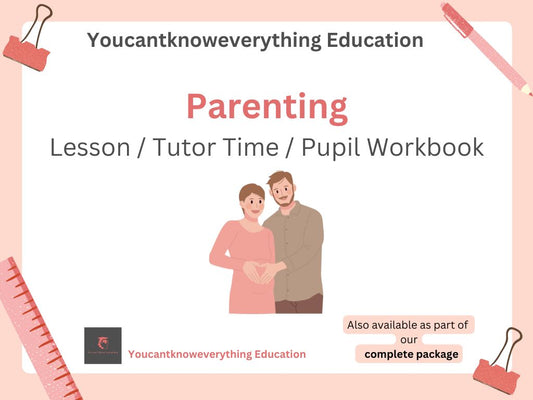 Parenting PSHE 2026 lesson tutor time pupil workbook by Youcantknoweverything Education with a couple illustration.